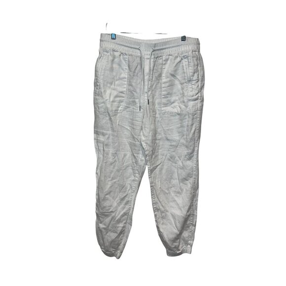 Athleta Womens White Linen-Blend Jogger Pants Size 12 Elastic Waist Lightweight - Picture 1 of 8